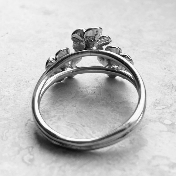 Sterling Silver Satin Plumeria Ring with One CZ, Hawaii Flowers, Floral Jewelry - Picture 7 of 8